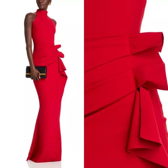 NWT CHIARA BONI LA PETITE ROBE Gudrum Halter Ruffle Gown Size 44(US8) $995 - Picture 3 of 11